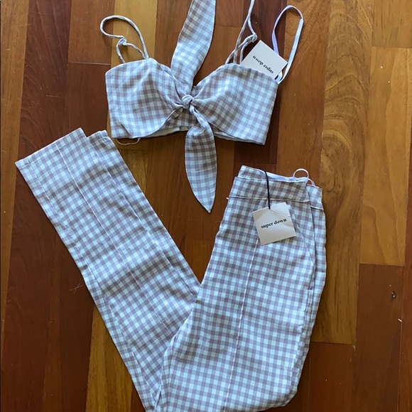 revolve Tops - Lilac and white checkered SET super down